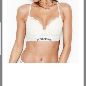PINK Perfect shape logo and lace bra